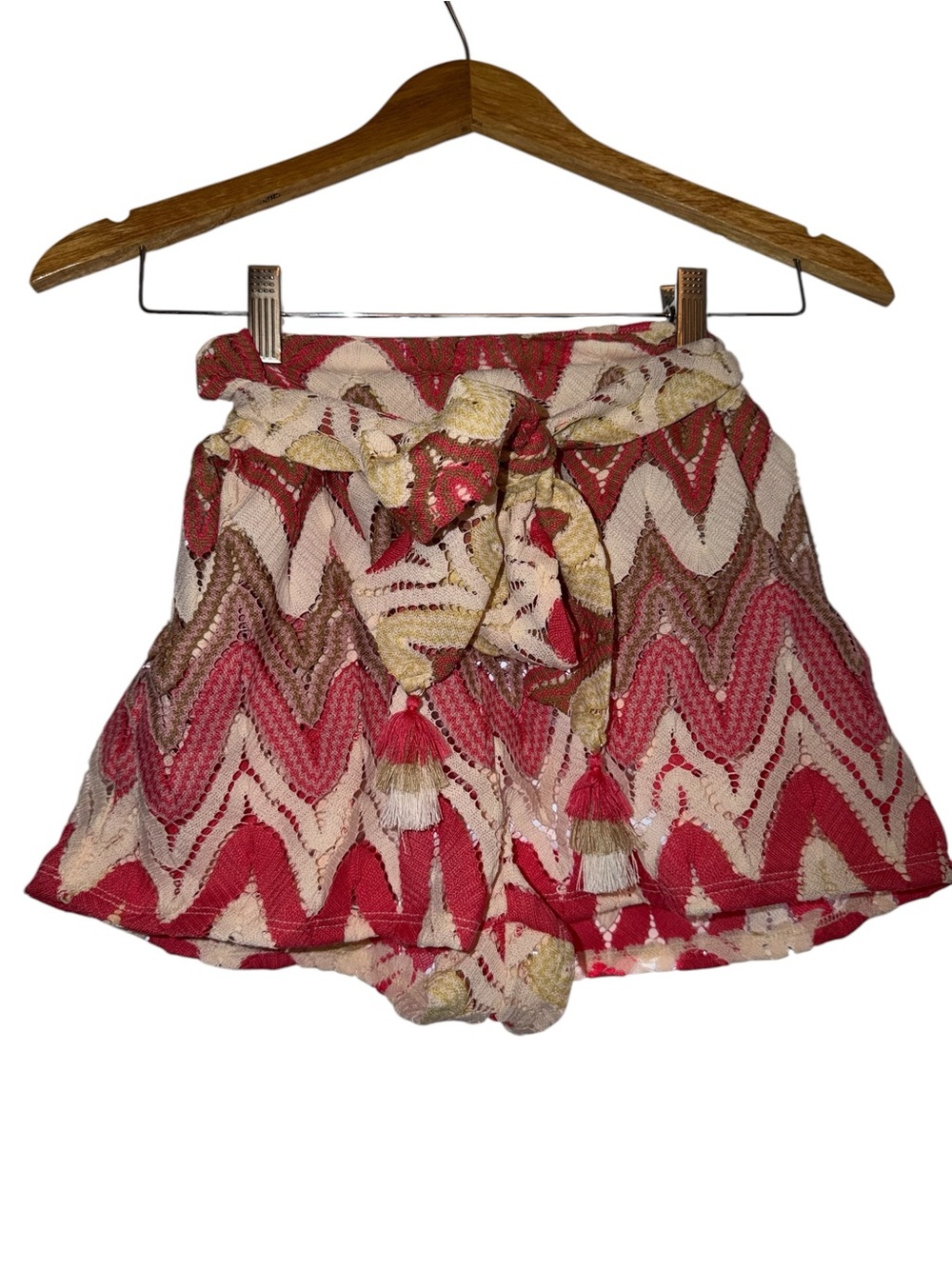 Trina Turk Coral Chevron Knit Shorts with Tassel Tie - Picture 2 of 12